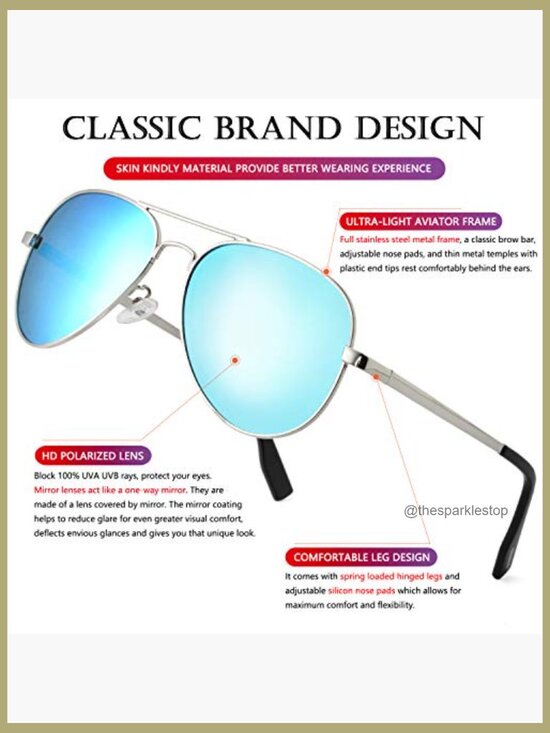 Classic Aviator Polarized Sunglasses Spring Hinge Metal Frame UV400 Protection main image 7